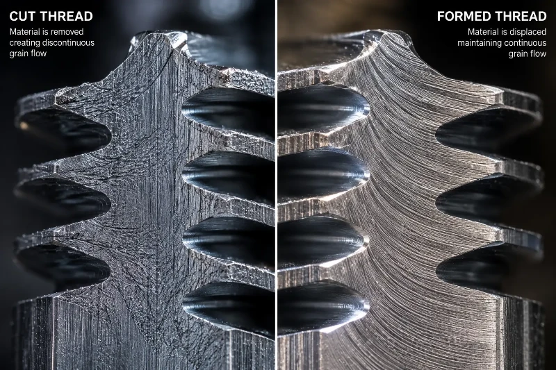 Microscopic grain flow comparison between cut tapping and cold-form tapping in Al6061 aluminum Microscopic grain flow comparison between cut tapping and cold-form tapping in Al6061 aluminum